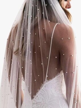 Pearl Cathedral Wedding Veil White